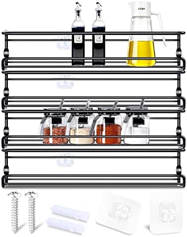 Gogola Spice Rack 4 Tier Spice Rack for Inside Cupboard Black Spice Rack Wall Mounted Spice Rack/Shelves Cabinet Spice Rack Spice Storage Cupboard Spice Rack Organiser