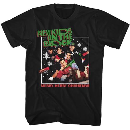 New Kids On The Block Merry Merry Christmas Adult Black Short Sleeve T Shirt 80s Boy Band Graphic Tees