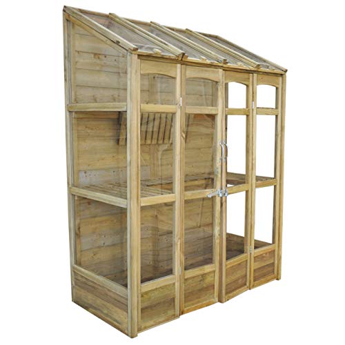 Forest Garden Wooden Lean to Greenhouse 5'x2' | Victorian Tall Wall Grow House with 2 opening doors | Roof Vent | Grow Vegetables in style | Perfect greenhouse for small gardens