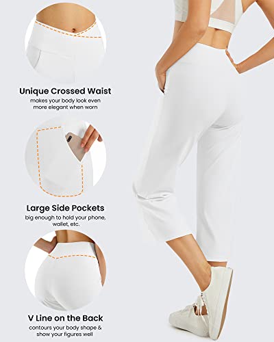 Image of G4Free Capri Pants for Women Wide Leg Yoga Dress Capris with Pockets Cross Loose Casual Work Crop Pants