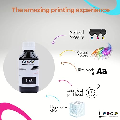 Needle 100gms Cartridge Refill Ink | Made in India | Compatible with Inkjet Printers | Easy Ink Refilling Solution (Black)