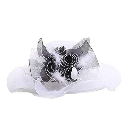 Fashion Flower Kentucky Organza Derby Hat Hats for Women Large Wide Brim Ladies Fascinator Bride Wedding Fedoras