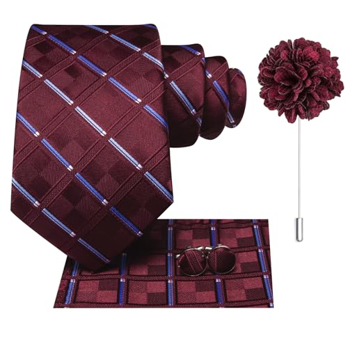 Image of Mens Tie and Lapel Pin Paisley Striped Floral Necktie for Men Pocket Square Cufflinks 4PCS Set Wedding Party