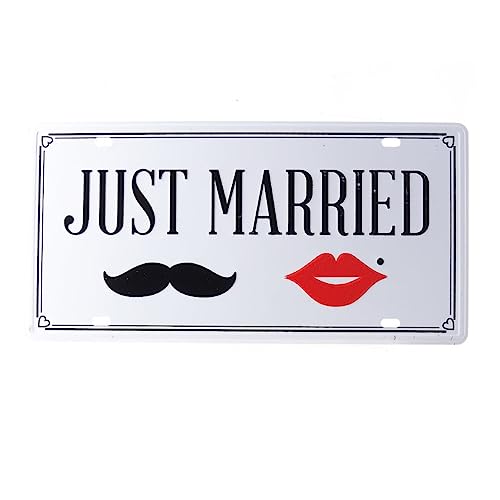 Image of Just Married Multipurpose Metal Signs - License Wall Plate, Decorative Car Tag - Ideal for Cafe, Restaurant, Shop, Home, Hotel, Club, Office, Living Area