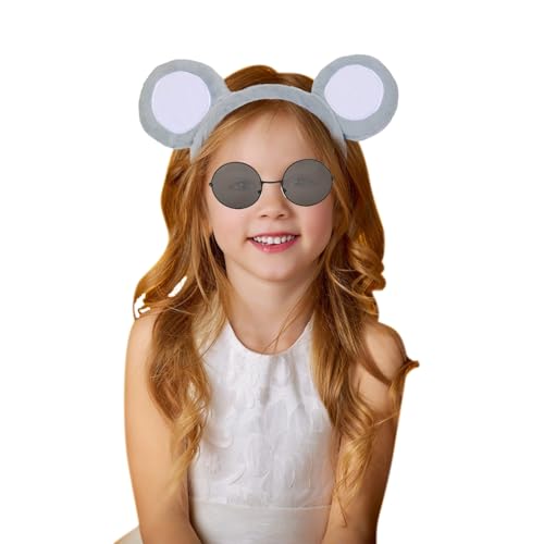 MFUOE 3Pieces Grey Blind Mouse Set Mouse Ears Headband Tail and Black Glasses World Book Day Adult Fancy Dress for Men Women Cosplay Accessory - Image 3