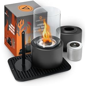 Bioethanol Table Top Fire Pit | With Protective Silicone Mat and Metal Flame Snuffer | Portable Indoor/Outdoor Tabletop Fireplace | Mini Burner Using Smokeless, Odourless Bio Ethanol Fuel