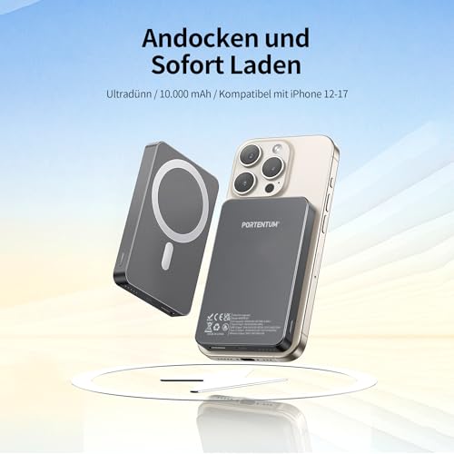 Qi Powerbank Portentum MagSafe mit Schnellladefunktion 10000 mAh