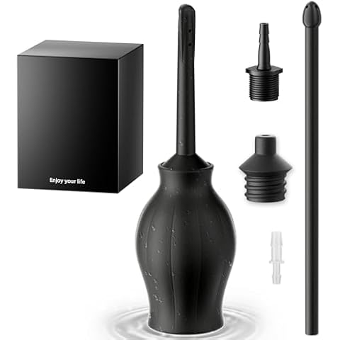 Smokitcen Silicone Enema Bulb Kit Amal Douche Cleaner for Men Women, 9.84in Enema Tub Connected to Shower Hole, 8.5oz Enima Bulb Vaginal Cleaner kit Cover