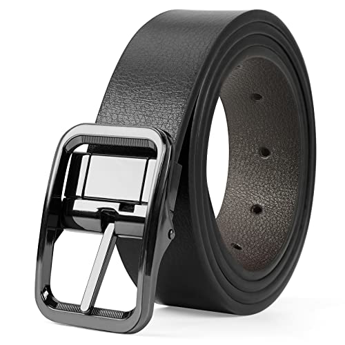 NEWHEY Cinturones Hombre Cuero Cinturon Negro Marrón Reversible Cinturón Trabajo Piel 32mm de Ancho Jeans Clásico Negocios Casual con Caja de Regalo Cover
