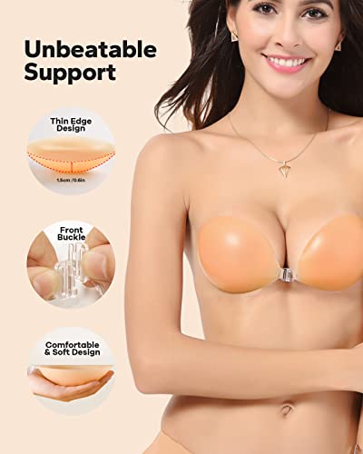 Boobybear Sticky Bra, Strapless Backless Bras For Women, Adhesive Sticky Invisible Lifting Push Up Reusable Silicone Bra (Nude, B Cup) #TOP2