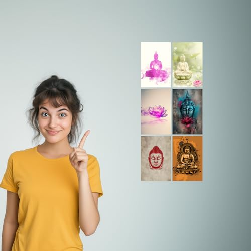 Image of SiddArtify Serene Buddha Art Print Set - Watercolor - Ink - Digital Paintings - Set of 2-4x6 Inch - Board (Pack of 6) - Sticker (Pack of 6) Wall Room Decoration art Poster Prints