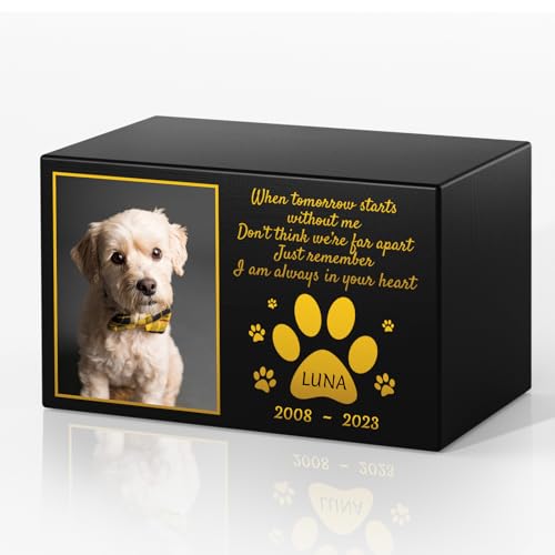 Bemaystar Custom Pet Urns for Dogs Ashes Small - Personalized Pet Memorial Box with Photo, Pet Cremation Urn Box, Wood Keepsake Urn for Pet Cremation, Sympathy Gift for a Pet Weight of Up to 50 lbs