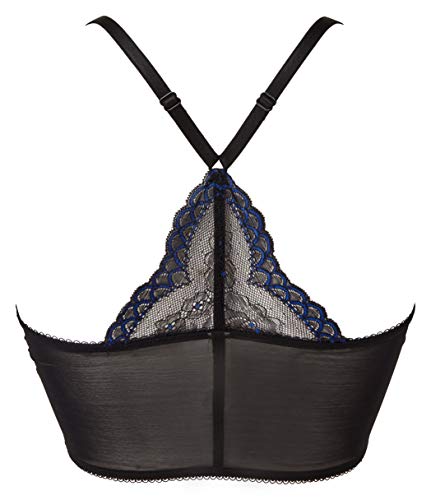 Gossard Women's Superboost Lace Deep V Bra, Blue (Black-Electric Blue), 30F #TOP3