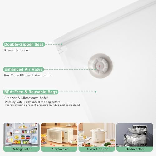 Image of Mehomeli Compact Vacuum Sealer for Food (Vacuum Sealer Machine + 10 Reusable Vacuum Bags), Powerful Handheld Vacuum Sealer Machine, Seal Food 6X Fresh Longer, Portable & Wireless, Easy-Clean