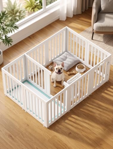 Image of DELOMO Dog Playpen Indoor, 24 inch H 12 Panel with 2 Doors, White