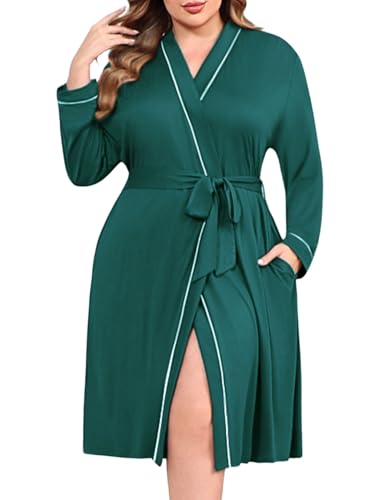 Image of Ekouaer Plus Size Robes for Women Soft Bathrobe V Neck Soft Maternity Robe