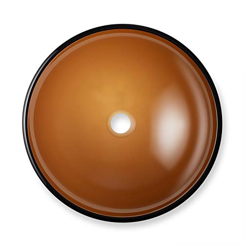 Miligore Modern Glass Vessel Sink - Above Counter Bathroom Vanity Basin Bowl - Brown