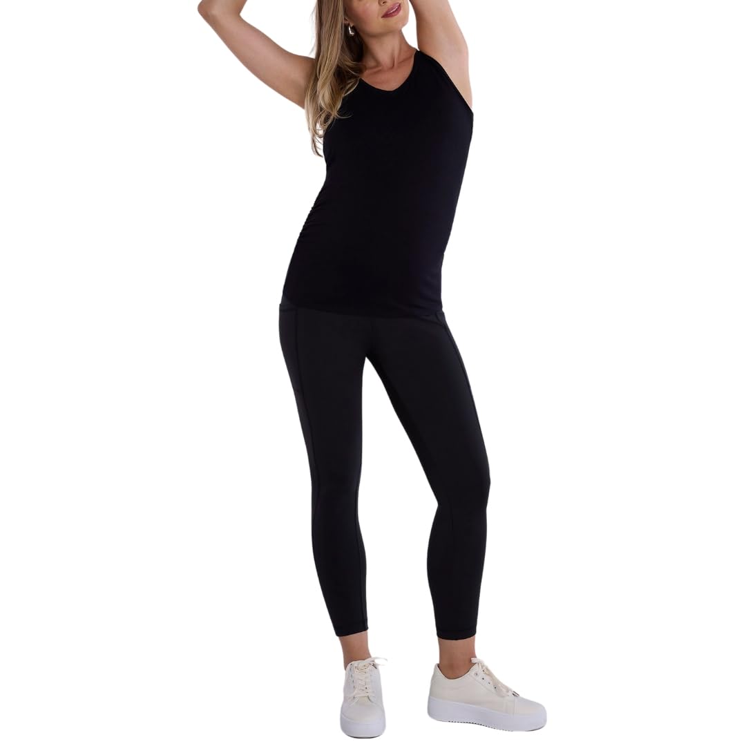 Motherhood Maternity Damen Workout Over The Belly Schwangerschaft und Postpartum Leggings mit Taschen Soft Active Stretchy Pants
