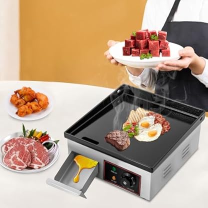 Elektrisch Grillplatte 220V 1700W Elektrogrill Gastronomie Edelstahl Tischgrill Griddleplatte Elektro-Grillplatte mit Fettauffangschale und Temperaturregler – Bild 3