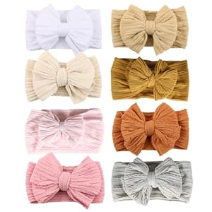 chiduerm 8Pcs Baby Girls Headbands Hair Bows Handmade Soft Stretchy Nylon Hair Band With Bows Hair Accessories for Newborn Baby Girls Toddler Kids