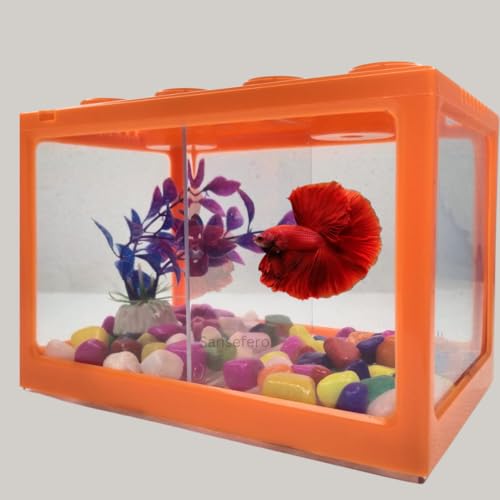 Image of Building Block Fish Tank for Double Betta Fish Tank and Mini Aquarium Tank for Small Fishes, Shrimps, Turtle, Betta etc. Large (YU-18) Random Colors