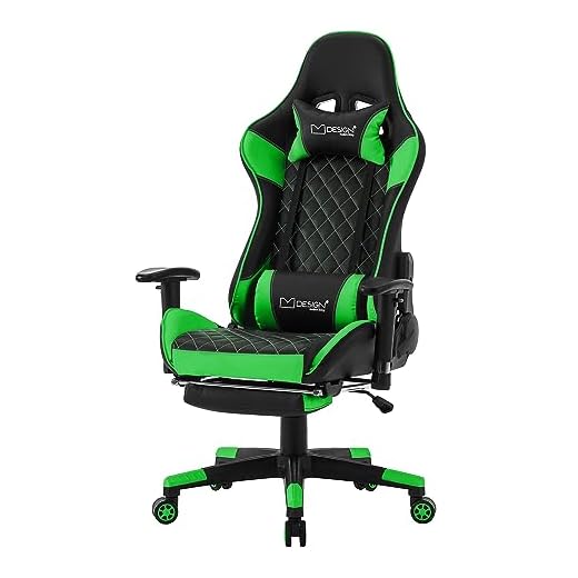 ML-Design Silla Gaming Verde Ergonómica con Resplado Alto para Escritorio Asiento Giratorio PU Imitación Cuero Racing Gamer Ajustable con Reposabrazos, Reposacabezas, Cojín Lumbar y Reposapiés