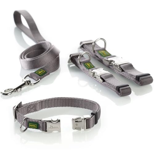 HUNTER VARIO BASIC ALU-STRONG Halsung, Hundehalsband, Nylon, Aluminium Steckverschluss, L, grau