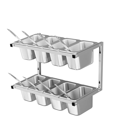 Pizza-Topping Station mit Deckel & Schöpfkelle – Wandmontiertes Regal für Saucen & Gewürze – ideal für Hobbyköche & Pizzerien