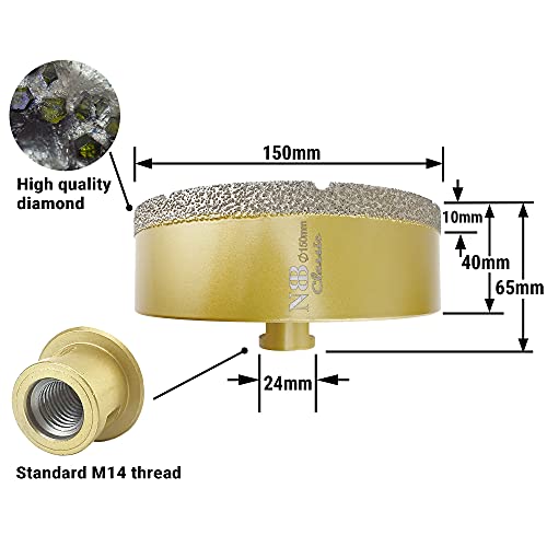 NBB vacuum brazed diamond hole saw with M14, Classic Golden type - Image 2