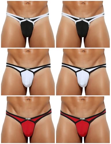 Arjen Kroos Men's G-strings Thong Sexy Low Rise Underwear Bulge Pouch Panties,6 PACK