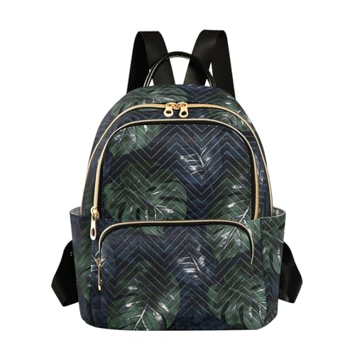 Mochila convertible de 12.5" con estampado de hojas verdes y azul marino para mujer 1