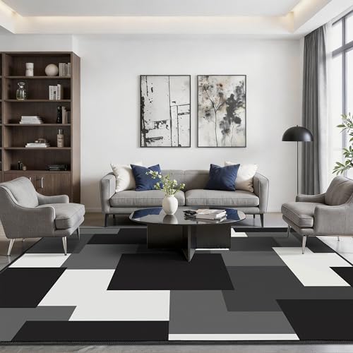 Tapete Moderno Geométrico 152x213 cm Antideslizante Negro y Blanco miniatura 3