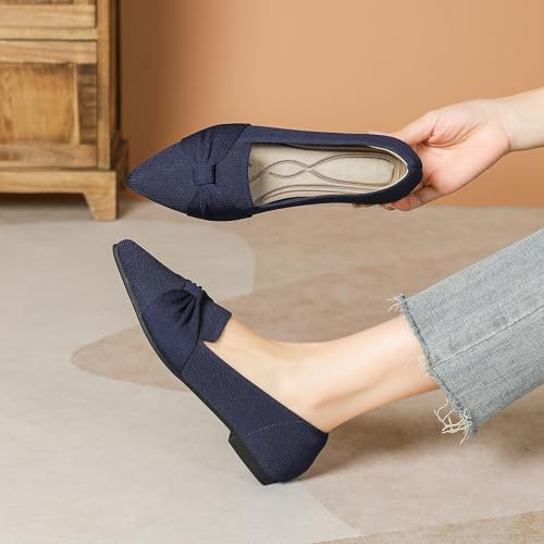 Flats for Womens Classic Pointed Toe Ballet Flats Comfortable Knit Dressy Bow Flats Shoes3