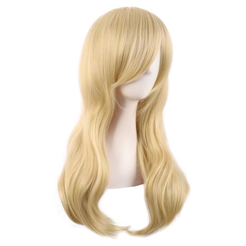 Image of MapofBeauty 24 Inch Long Side Bangs Wavy Curly Party Wig, Mixed Golden | 60 cm Cosplay Wig