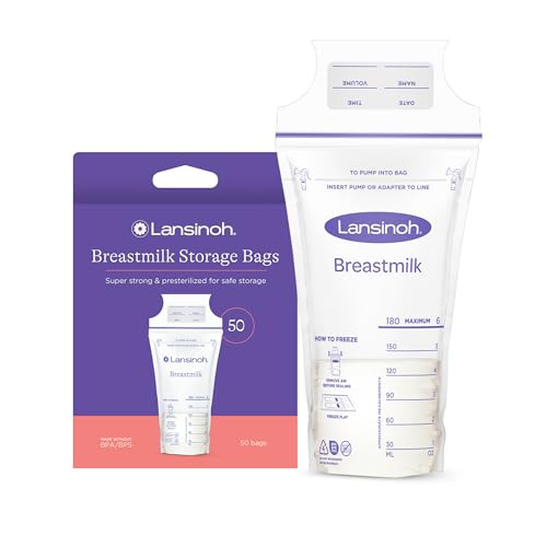 Image of Lansinoh Breastmilk Storage Bags, 50 Count, Easy to Use Breast Milk Storage Bags for Feeding, Baby Essentials, Presterilized, Hygienically Doubled-Sealed for Freezing & Refrigeration, 6 Ounce