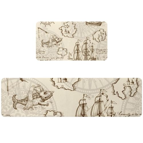 Alfombrilla de cocina antideslizante lavable: pack de 2 alfombras náuticas 2