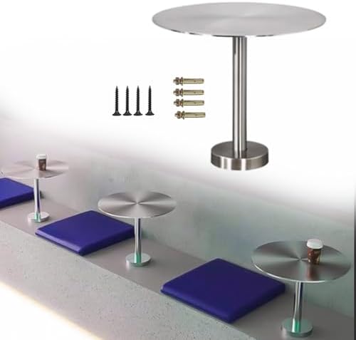 Wall Mounted Small Round Tray Table - Stainless Steel Space-Saving Cafe Side Desk, Modern Pub Bar End Table for Indoor/Outdoor Use (1.64ft)
