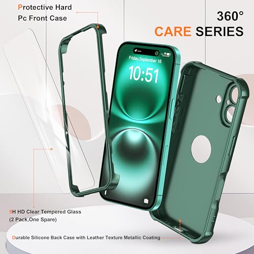 Image of ORETECH 3 in 1 for iPhone 16 Case with 2 x 9H Screen Protector,Green