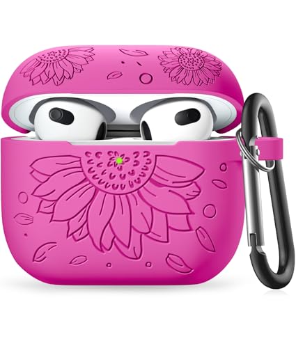 IMIVIO Compatibile con custodia per AirPods di terza generazione, cover con incisione girasole compatibile con custodia per AirPods di terza generazione, custodia in silicone, LED frontale visibile