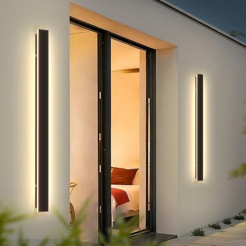 Image of Modern Outdoor Wall Light, 39.4Inch Black LED Dimmable IP65 Waterproof with Remote Outdoor Linear Wall Sconces Exterior Lighting Fixture Porch Wall Light for House, Front Door, Garage