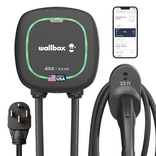 Wallbox Pulsar Plus Level 2 Electric Vehicle Smart Charger - 40 Amp, Ultra-Compact, WiFi, Bluetooth, Alexa/Google Home, UL Certified, 25ft Cable, Indoor/Outdoor EVSE, Assembled in USA