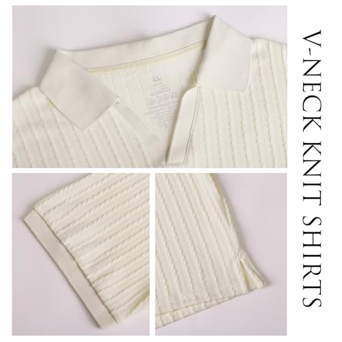 Mens Knit Polo Shirts Casual Stylish V Neck Short Sleeve Sweater Polo Knitted Textured Johnny Collar Tops Fashion 20253