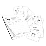 👶🏻 BABY-SHOWER SET AUS 105 TEILEN: 3 verschiedene Kartenspiele á 20 Karten: Baby Ratespiel, Mama Quiz, Rätselspiel + 20 Gutschein-Karten für die werdende Mama + Stadt-Land-Fluss Baby Edition Block mit 25 Blatt.