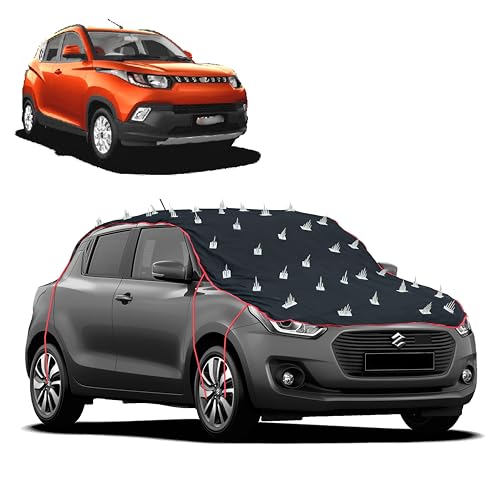 Image of Dog Protection Spike Car Cover for Mahindra KUV 100 Bonnet to Roof Easy Installation with 4 Elastic Hook Strap | Anti-Scratch Soft Cotton Inner | Complete Protection from Street Dogs & Monkeys