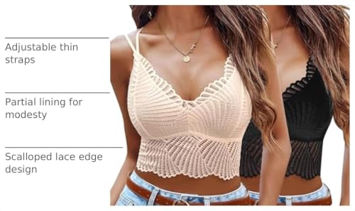 Avidlove Lace Bralette for Women V-Neck Camisoles Racerback Double-Layered Lace Crop Top 2Pcs Black&Beige by Avidlove - Used condition - US$27.54