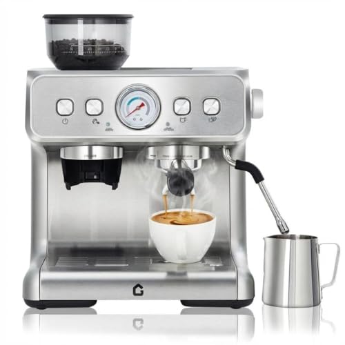 GarveeMore Cafetera café expreso semiautomática profesional 20 bares con molinillo y 30 niveles molienda - Depósito 2,8L - Acero inoxidable silver al final