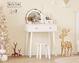 DESIGN ADORABLE : Le miroir de cette coiffeuse adopte une forme d'ourson mignon, pleine de fantaisie, qui attire immédiatement l'attention des enfants et remplit chaque journée de magie. Le tabouret en forme de fleur, conçu selon les principes de l'ergonomie, offre un siège confortable à l'enfant.