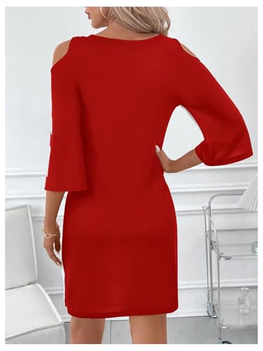 Image of Verdusa Women's Floral Print Cold Shoulder Dress Color Block Half Sleeve Short Dress