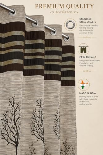 Image of Homefab India Jute Modern 2 Piece Eyelet Polyester Long Door Curtain Set - 9ft, Brown