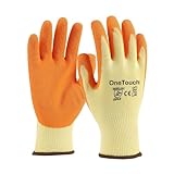 A406 12 Pair Orange Latex Coated Gloves Rubber Work gloves for Builders Gardening Scaffolding work safety gloves (Large/8)
